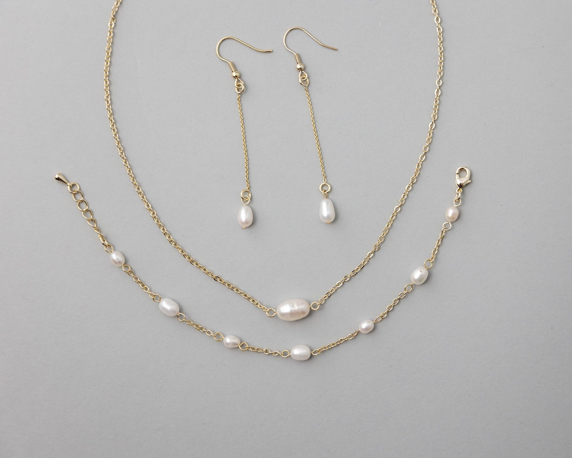 Petite Cultured Pearl Necklace Earrings and Bracelet - Necklace Set - Cassandra Lynne