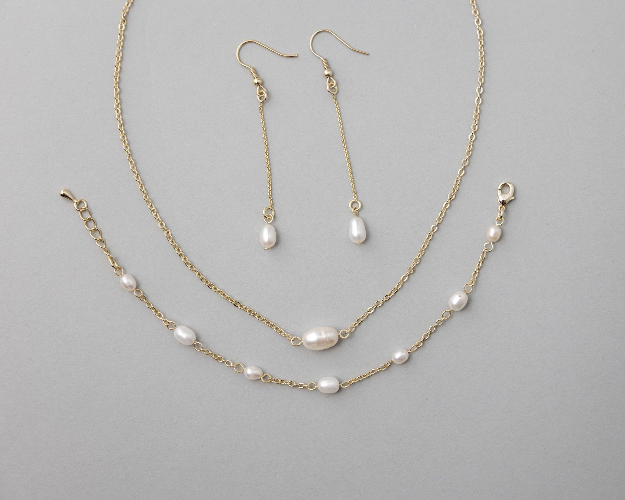 Petite Cultured Pearl Necklace Earrings and Bracelet - Necklace Set - Cassandra Lynne