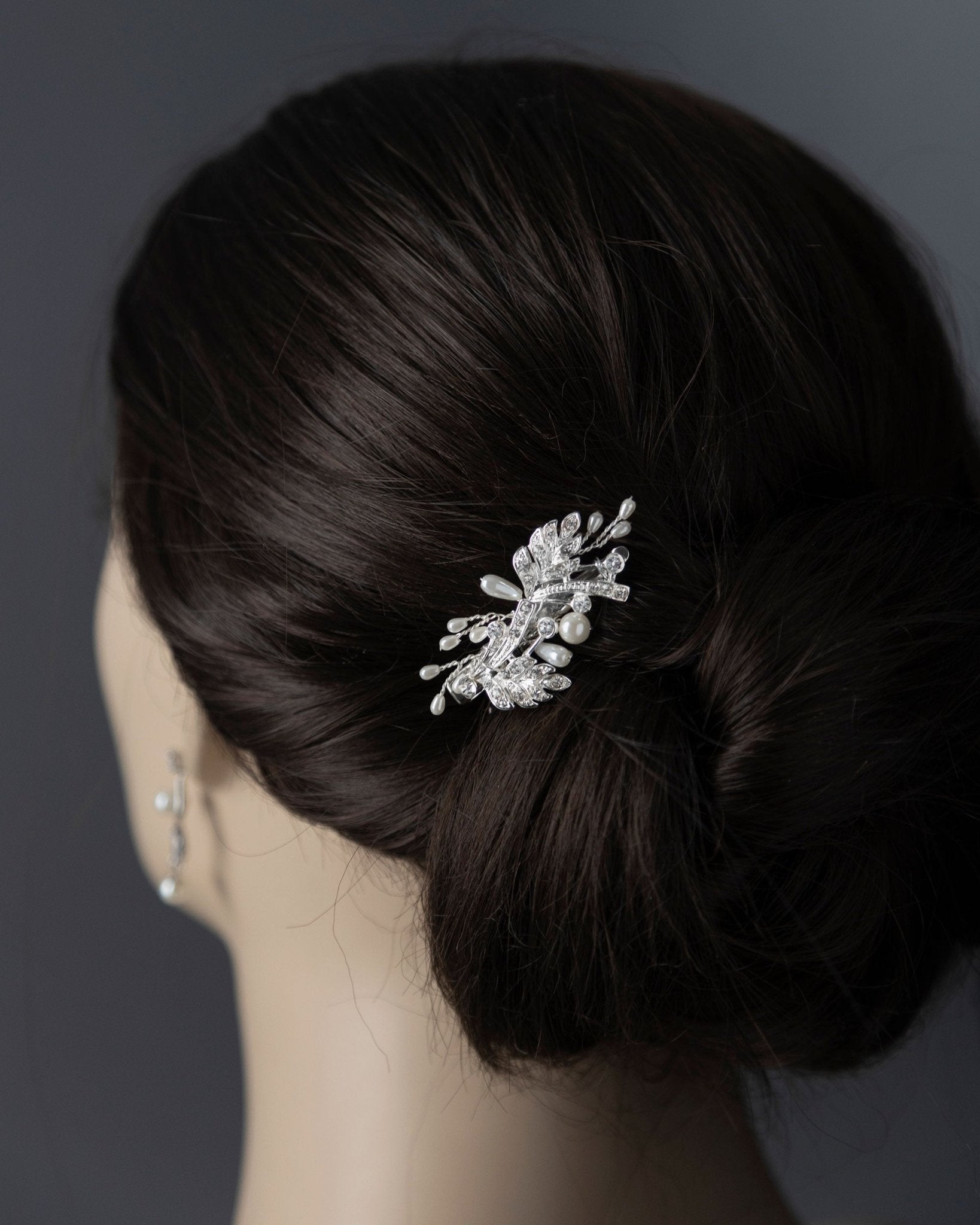 Petite Wedding Clip with Feather and Pearl Design - Hair Clips - Cassandra Lynne