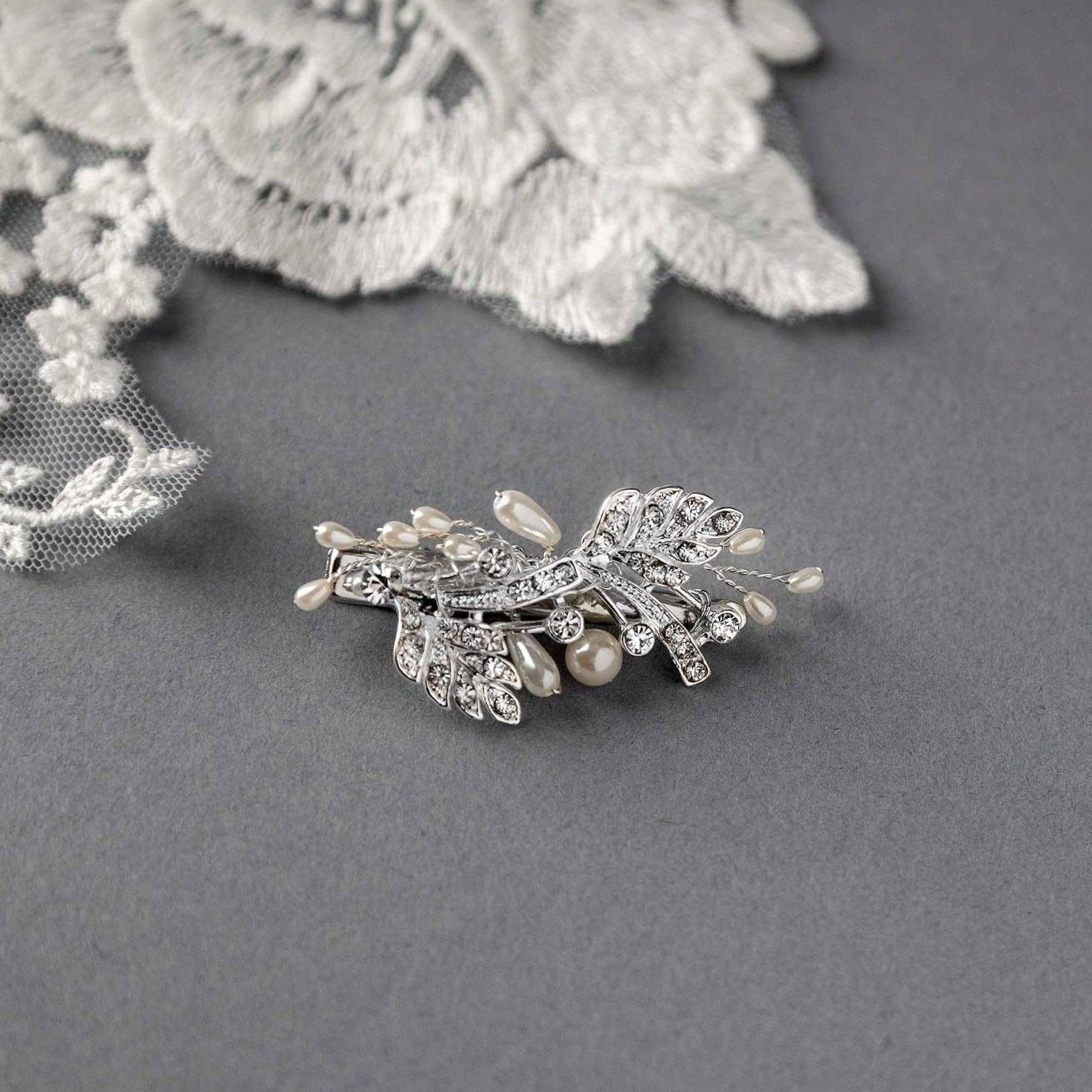 Petite Wedding Clip with Feather and Pearl Design - Hair Clips - Cassandra Lynne