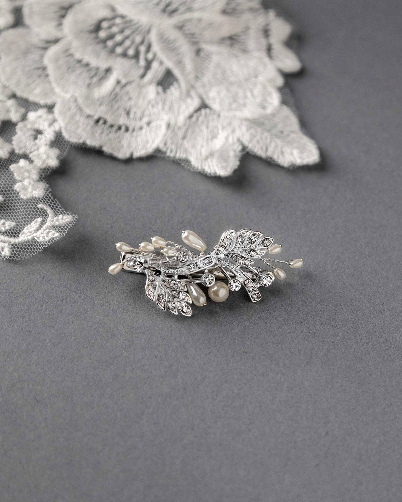 Petite Wedding Clip with Feather and Pearl Design - Hair Clips - Cassandra Lynne