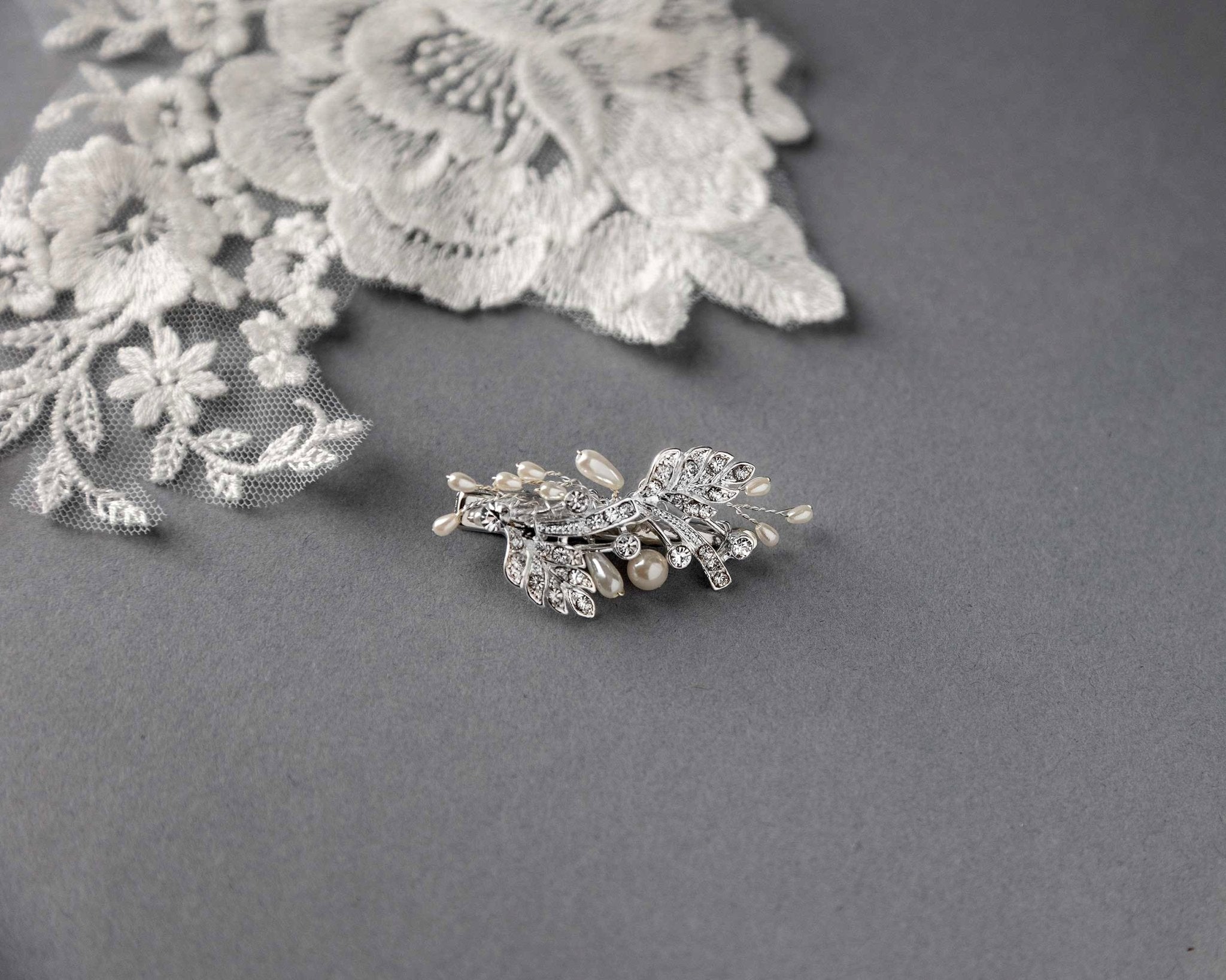 Petite Wedding Clip with Feather and Pearl Design - Hair Clips - Cassandra Lynne