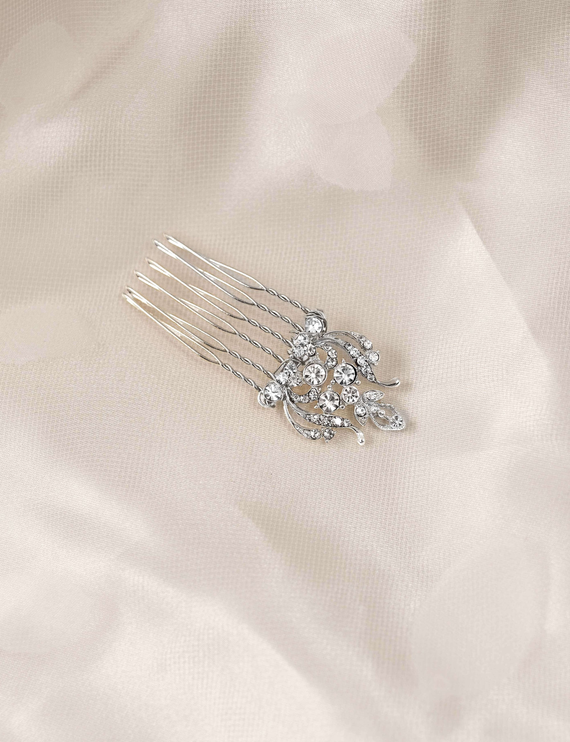 Regal Styled Small Wedding Hair Comb Silver