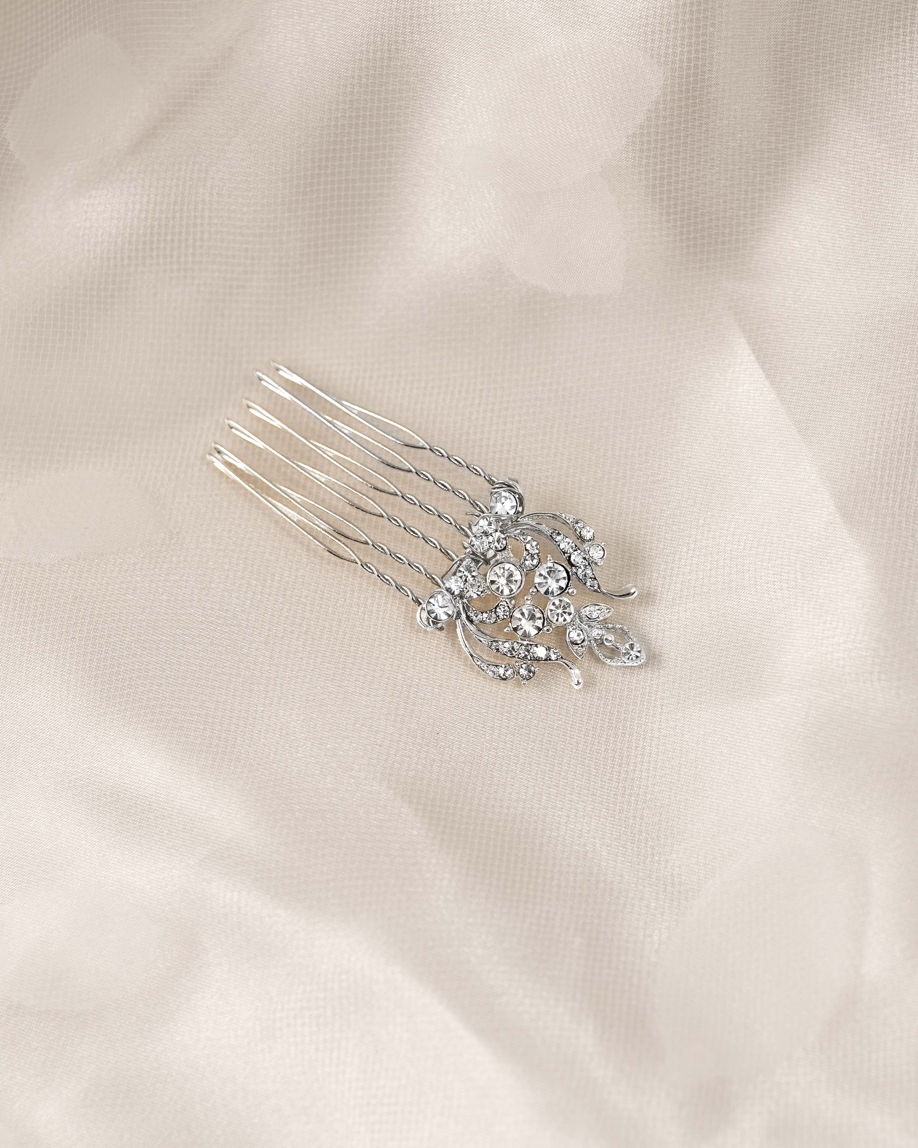 Regal Styled Small Wedding Hair Comb Silver