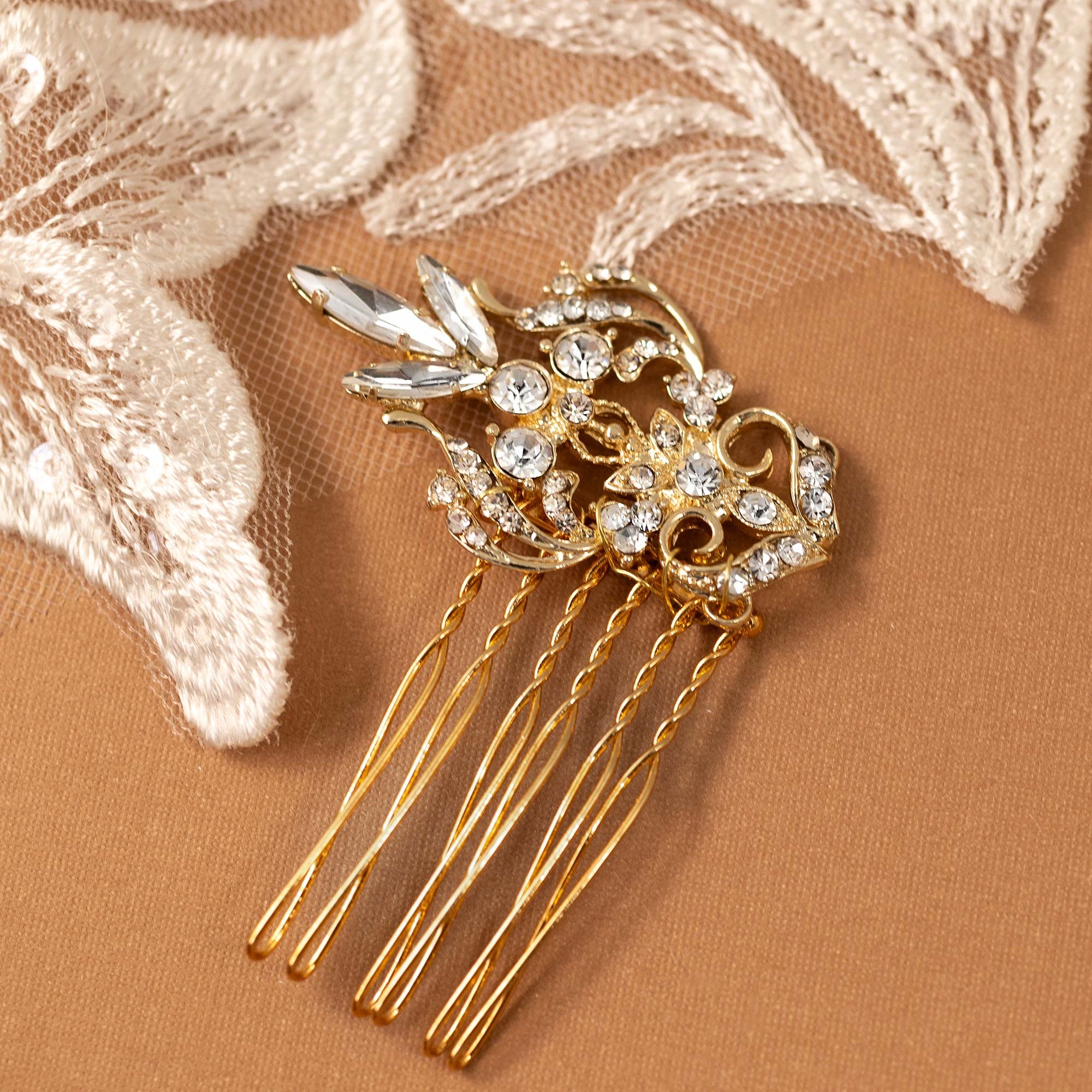 Dainty Regal Wedding Hair Comb Gold