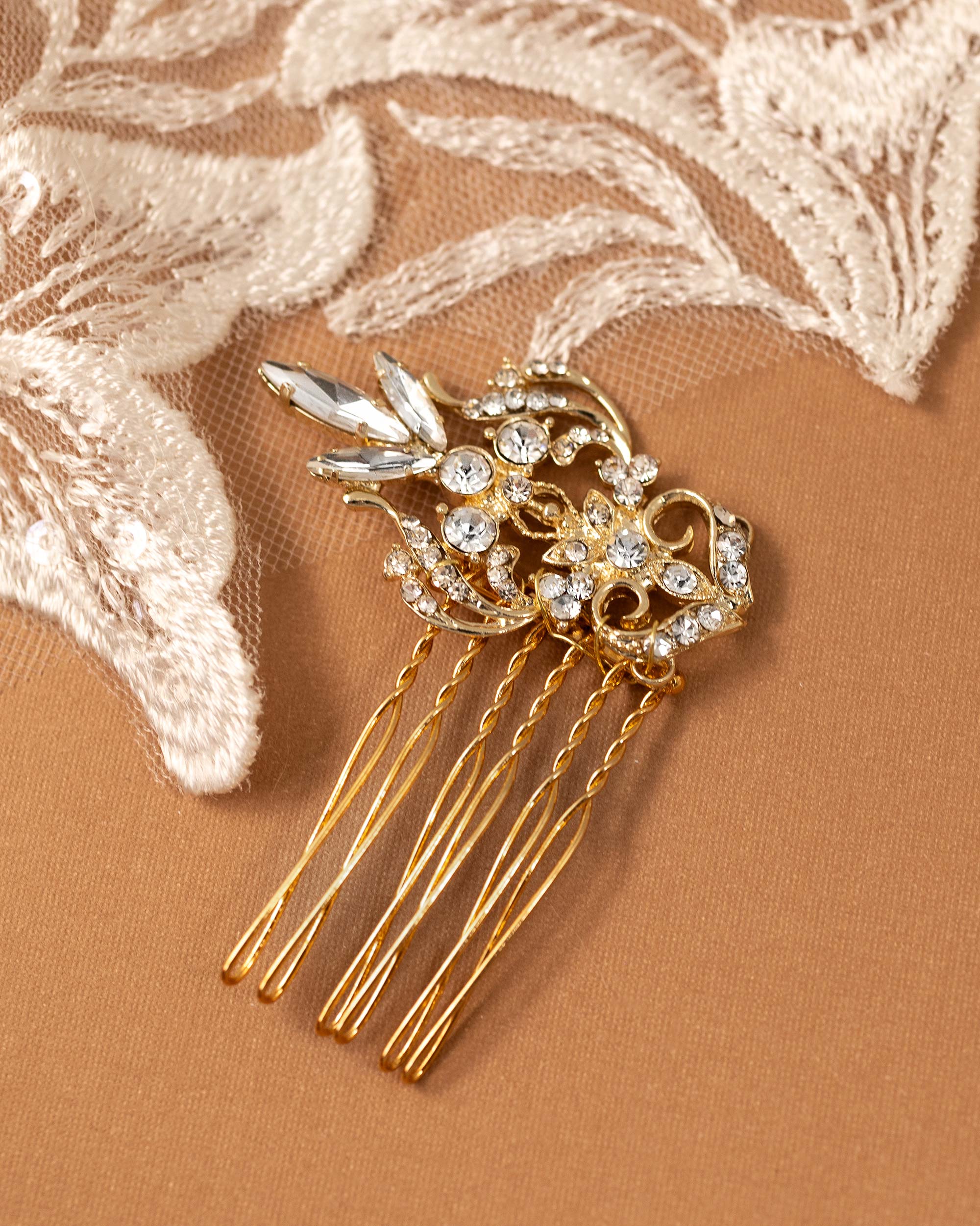 Dainty Regal Wedding Hair Comb Gold