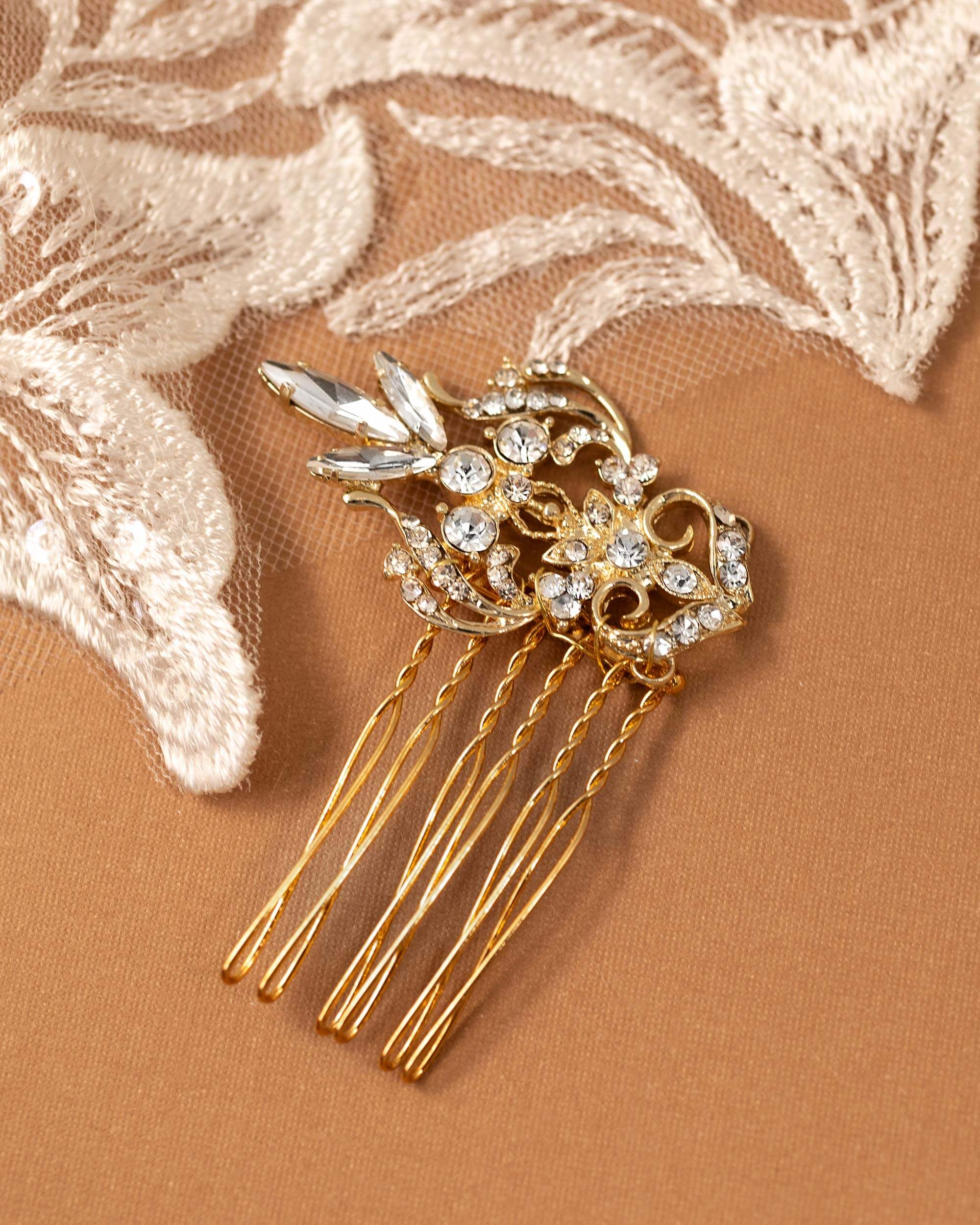 Dainty Regal Wedding Hair Comb Gold
