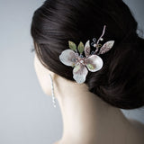 Pink and Green Floral Hair Clip with Pearls - Hair Clips - Cassandra Lynne