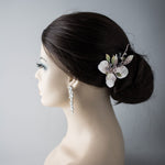 Pink and Green Floral Hair Clip with Pearls - Hair Clips - Cassandra Lynne