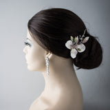 Pink and Green Floral Hair Clip with Pearls - Hair Clips - Cassandra Lynne