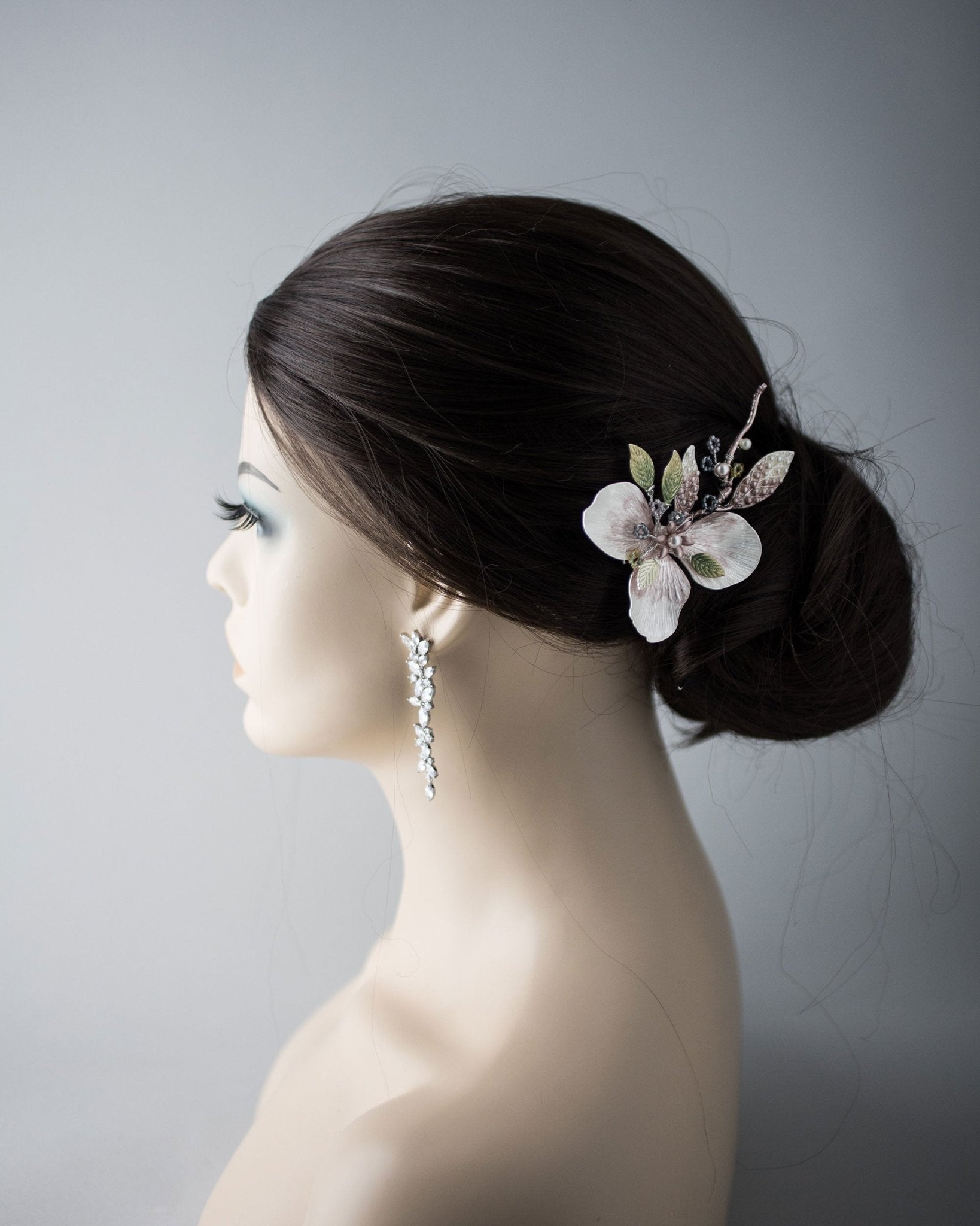 Pink and Green Floral Hair Clip with Pearls - Hair Clips - Cassandra Lynne