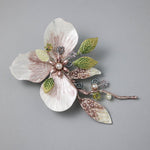 Pink and Green Floral Hair Clip with Pearls - Hair Clips - Cassandra Lynne