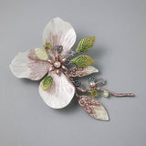 Pink and Green Floral Hair Clip with Pearls - Hair Clips - Cassandra Lynne