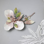 Pink and Green Floral Hair Clip with Pearls - Hair Clips - Cassandra Lynne