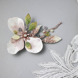 Pink and Green Floral Hair Clip with Pearls - Hair Clips - Cassandra Lynne