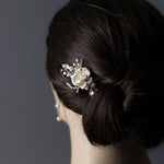 Porcelain Flower Bridal Hair Pin with Pearls - Hair Pins - Cassandra Lynne