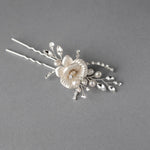 Porcelain Flower Bridal Hair Pin with Pearls - Hair Pins - Cassandra Lynne