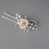 Porcelain Flower Bridal Hair Pin with Pearls - Hair Pins - Cassandra Lynne