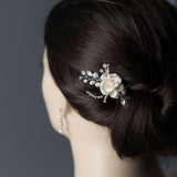 Porcelain Flower Bridal Hair Pin with Pearls - Hair Pins - Cassandra Lynne