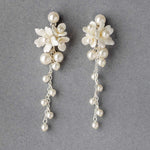 Porcelain Flower Cluster Dangle Pearl Earrings - Earrings - Cassandra Lynne