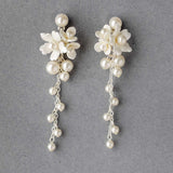 Porcelain Flower Cluster Dangle Pearl Earrings - Earrings - Cassandra Lynne