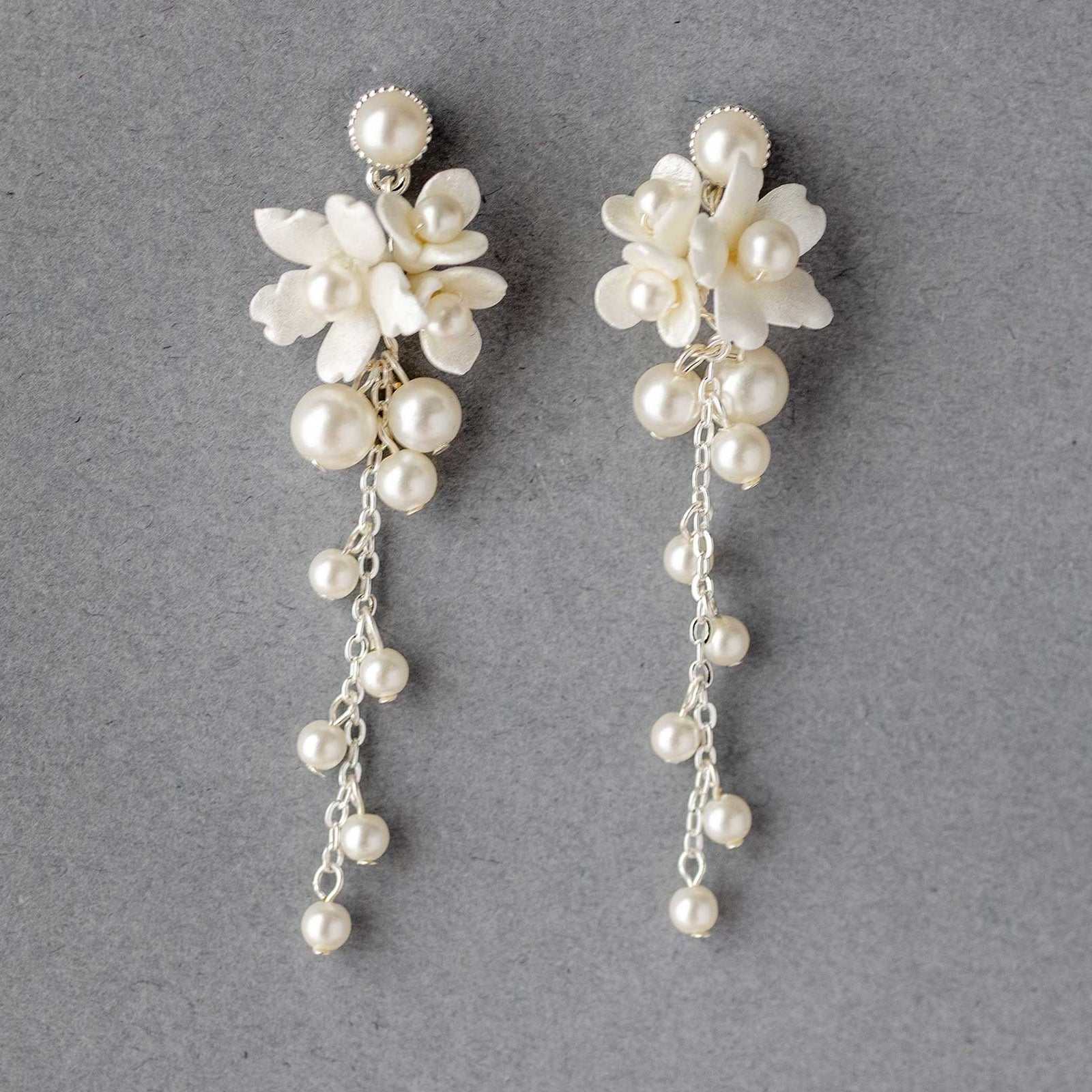Porcelain Flower Cluster Dangle Pearl Earrings - Earrings - Cassandra Lynne