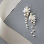 Porcelain Flower Cluster Dangle Pearl Earrings - Earrings - Cassandra Lynne