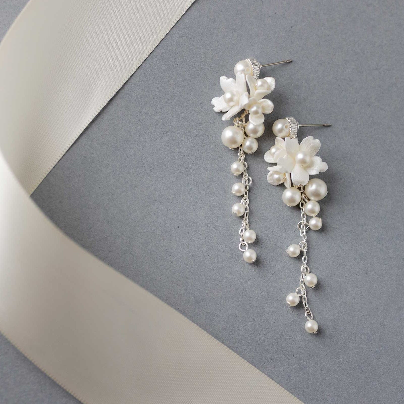 Porcelain Flower Cluster Dangle Pearl Earrings - Earrings - Cassandra Lynne