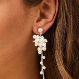 Porcelain Flower Cluster Dangle Pearl Earrings - Earrings - Cassandra Lynne