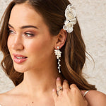 Porcelain Flower Cluster Dangle Pearl Earrings - Earrings - Cassandra Lynne