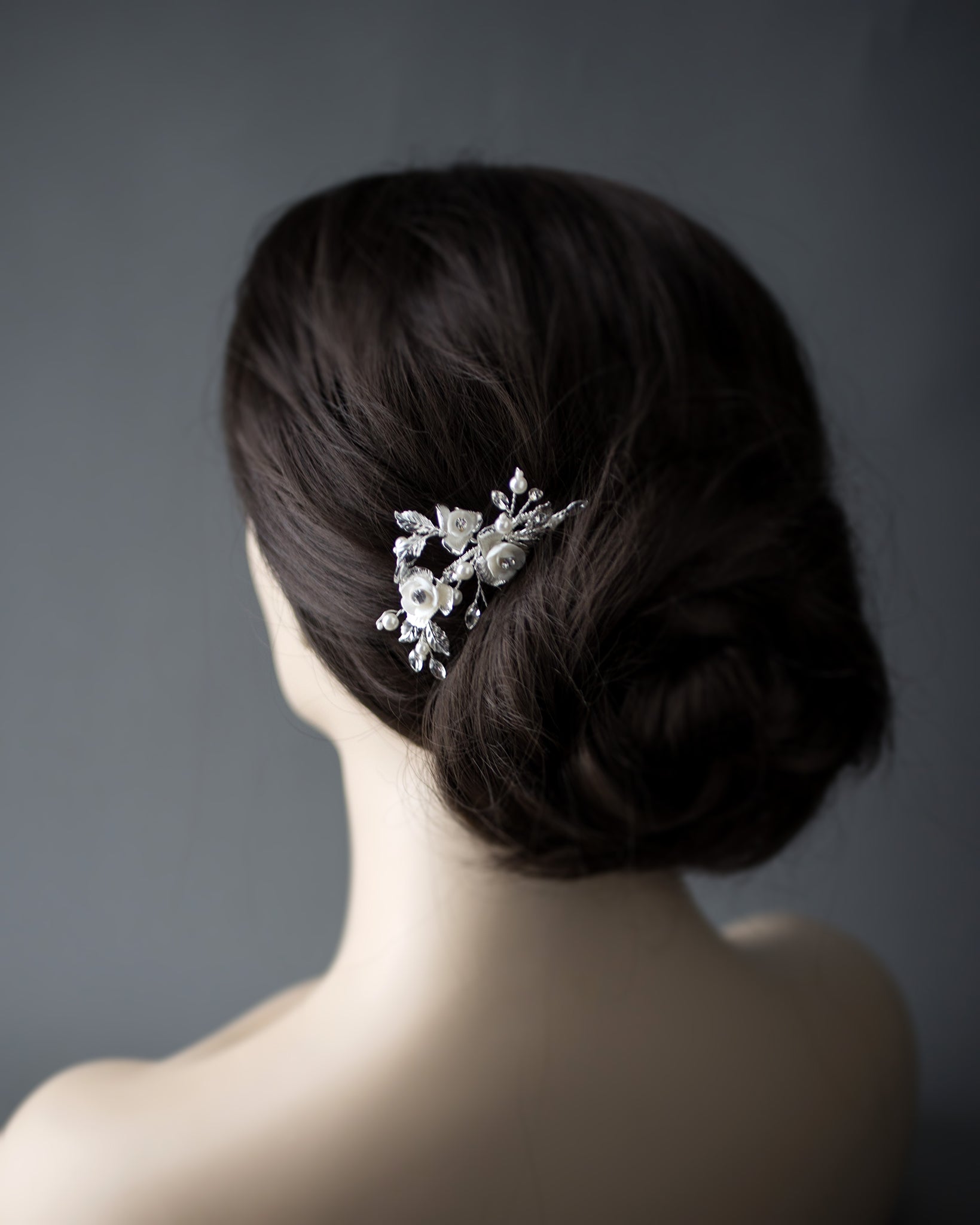 Three Porcelain Flowers Wedding Hair Pin - Cassandra Lynne