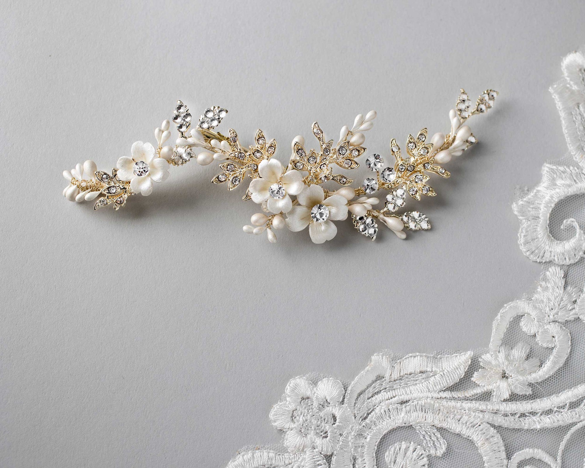 Wedding Hair Clip with Ivory Porcelain Flowers