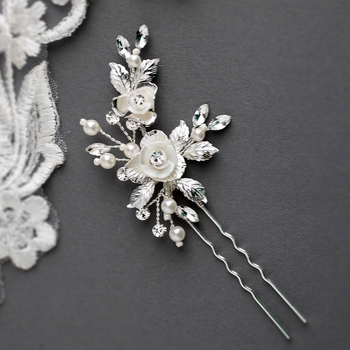 Porcelain Flower Wedding Hair Pin - Hair Pins - Cassandra Lynne
