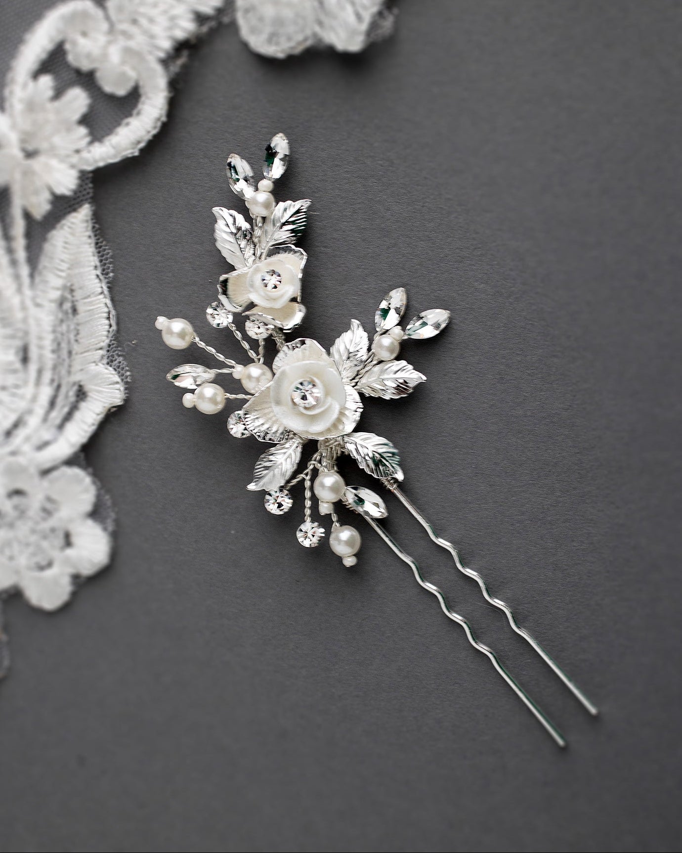 Porcelain Flower Wedding Hair Pin - Hair Pins - Cassandra Lynne