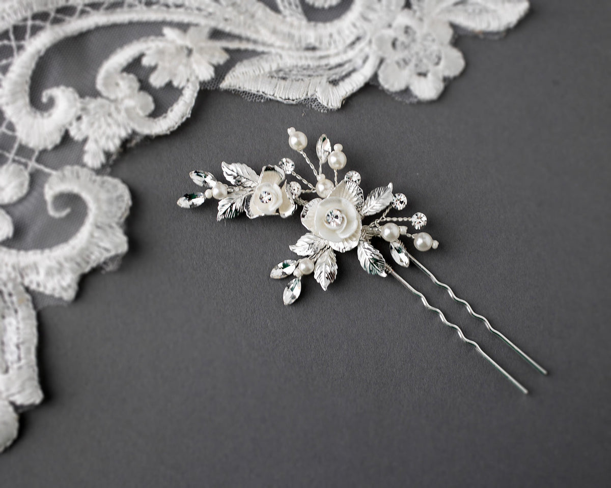Porcelain Flower Wedding Hair Pin - Hair Pins - Cassandra Lynne