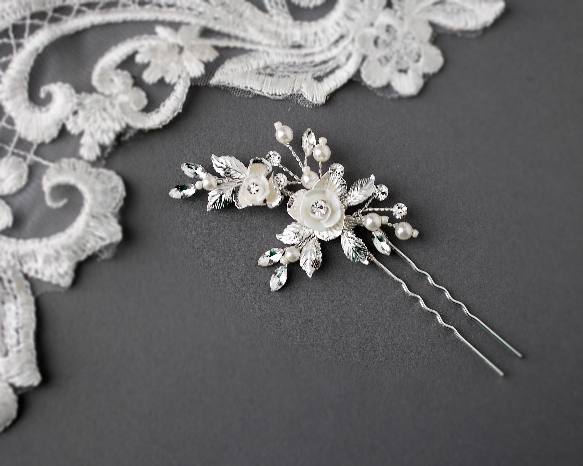Porcelain Flower Wedding Hair Pin - Hair Pins - Cassandra Lynne