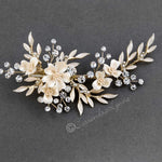 Porcelain Ivory Flowers and Crystals Bridal Clip - Hair Clips - Cassandra Lynne