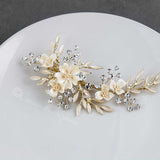 Porcelain Ivory Flowers and Crystals Bridal Clip - Hair Clips - Cassandra Lynne