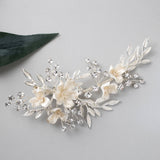 Porcelain Ivory Flowers and Crystals Bridal Clip - Hair Clips - Cassandra Lynne
