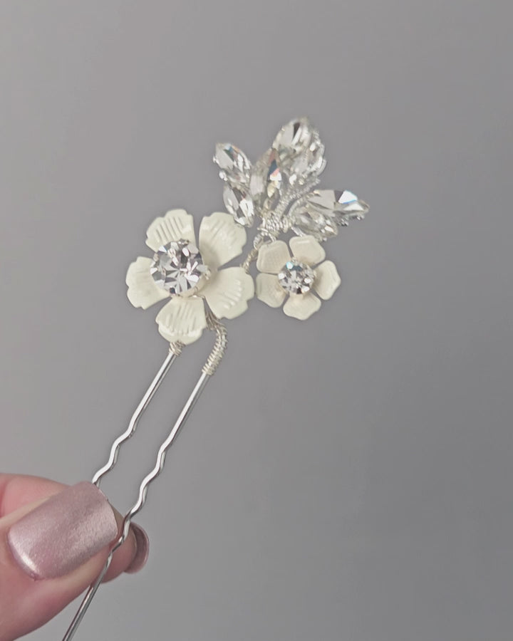 Ivory Flowers Wedding hair Pin Set