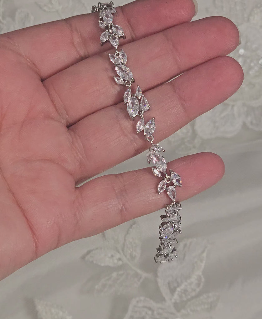 Silver CZ bracelet with marquise and pear cut shapes