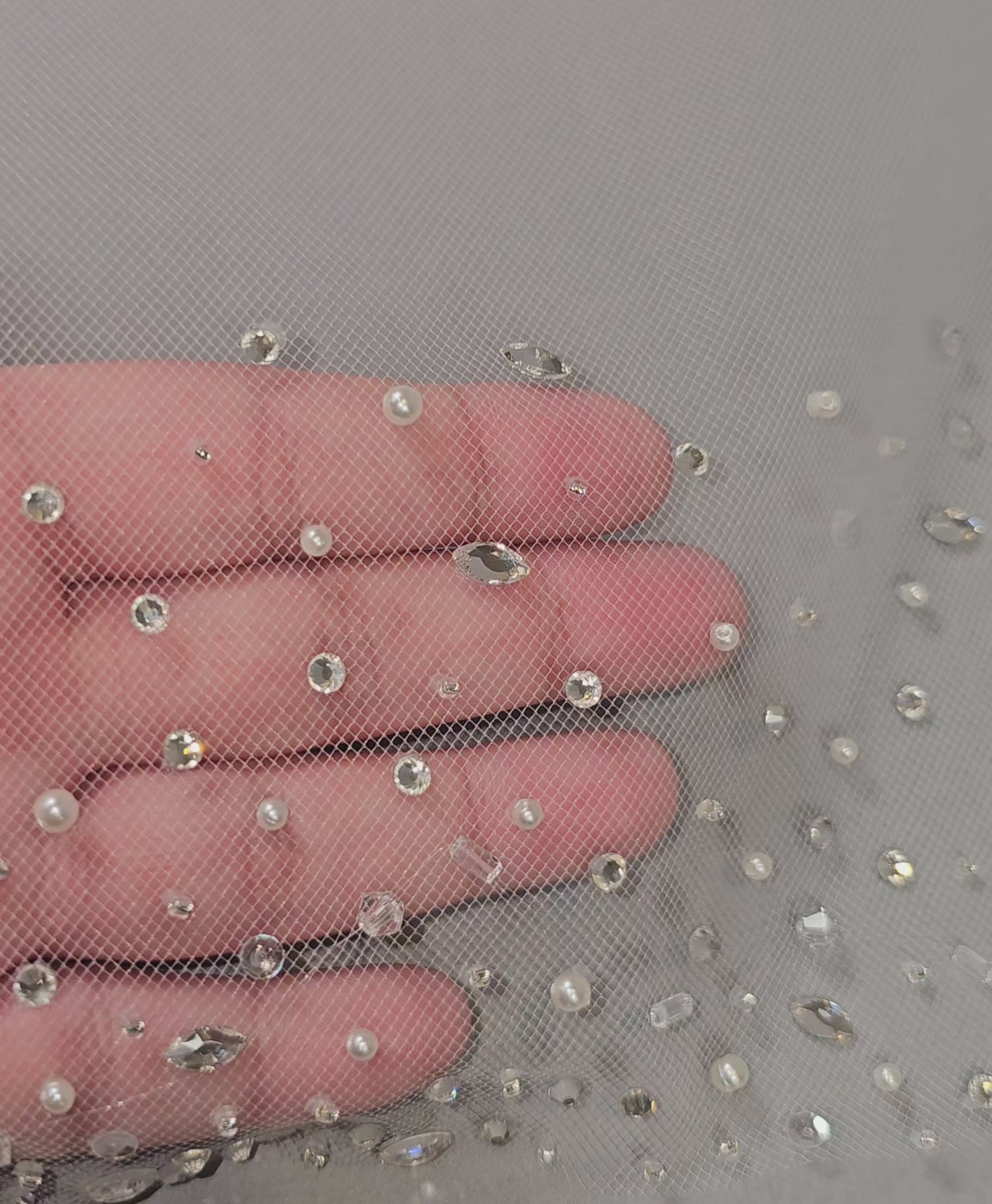 Bridal Veil with ide Scatter Rhinestones Pearls Beads Detail