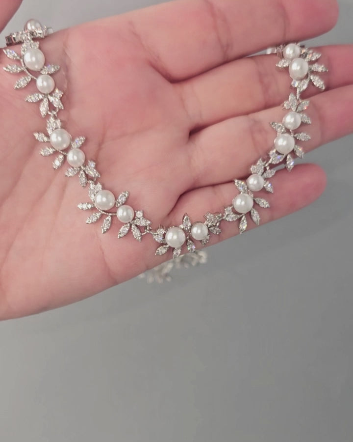Scrolling Vines and Pearls Bridal Necklace Set - Cassandra Lynne