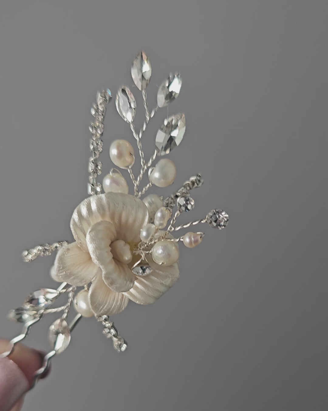 Porcelain Flower Bridal Hair Pin with Pearls