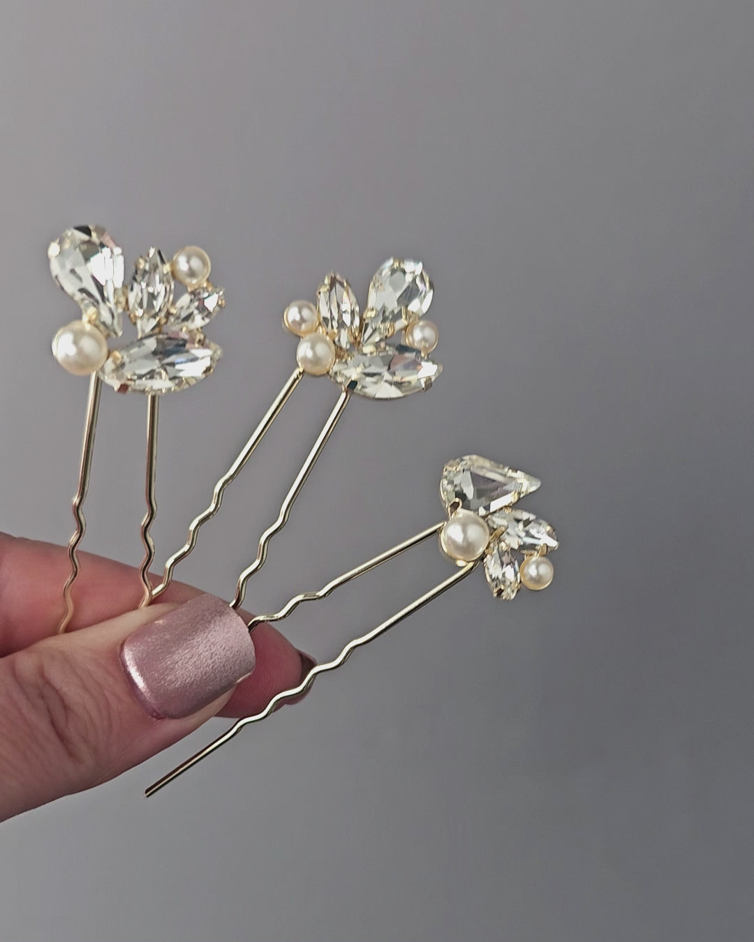 Bridal Hair Pin Set of Rhinestones and Pearls
