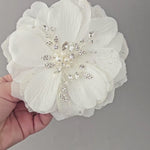 Ivory Fabric Wedding hair Flower Bridal hair Clip Pearls Rhinestones- Cassandra Lynne