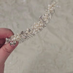 Tiara Comb of Ivory Pearls and Silver Leaves- Cassandra Lynne