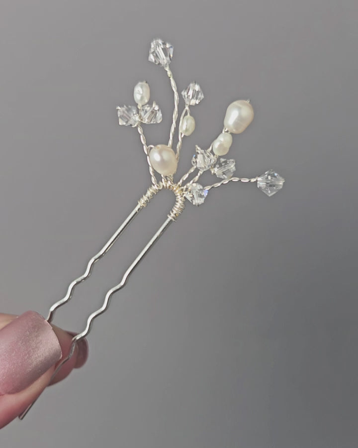 Freshwater Pearls Crystal Bridal Hair pin Silver Wedding Wedding Accessory - Cassandra Lynne