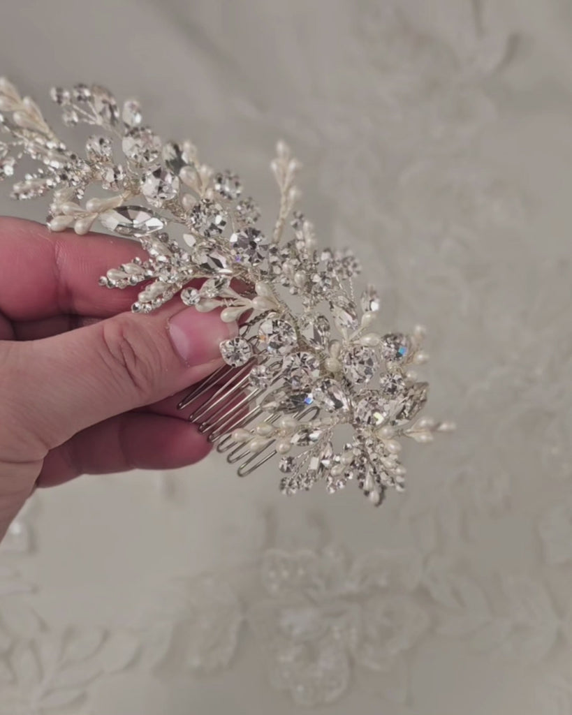 Sparkling Wedding Hair Comb with Pearl Drops- Cassandra Lynne