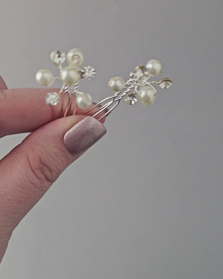Mini Pearl and Rhinestone Hair Comb Set